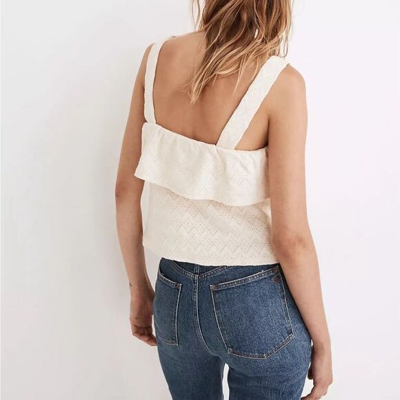MADEWELL WOMEN'S CREAM SLEEVELESS COTTON RUFFLED TANK TOP XXS - Picture 3 of 8